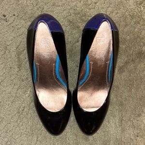 BCBG chunky heels. Purple, turquoise & black. Size 8. Preloved condition.